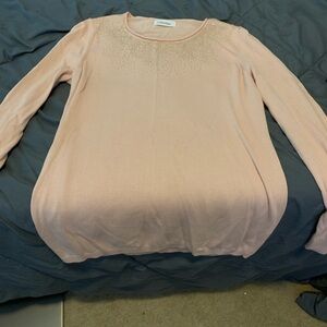 Calvin Klein Blush Pink Sweater with Embellished Neckline